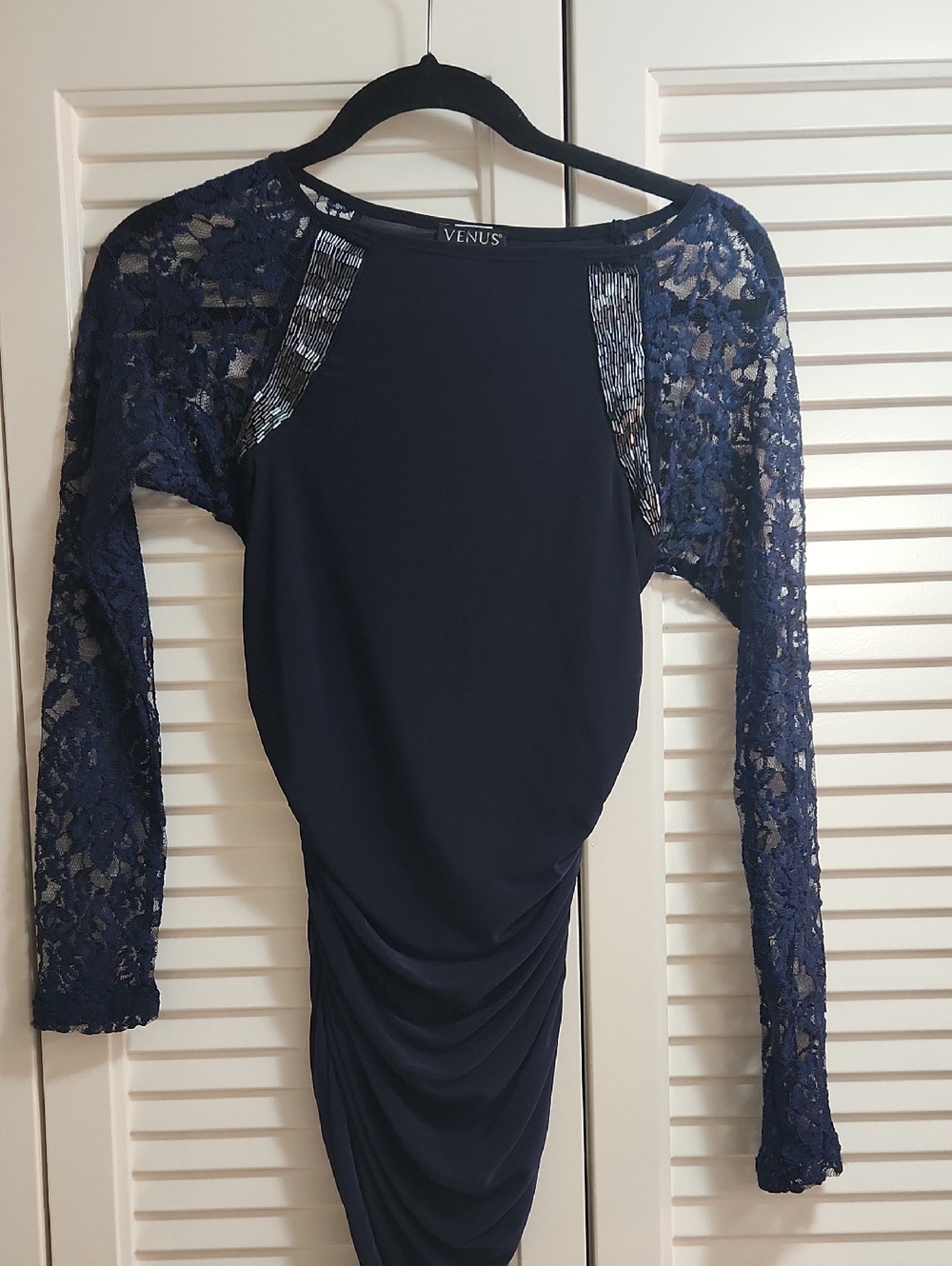 VENUS Navy Ruched Top - Picture 4 of 5